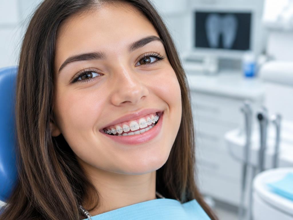 Patient smiling with ceramic braces