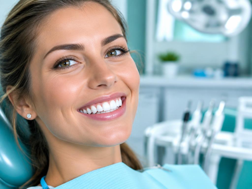 Patient with a bright white smile after cosmetic treatment