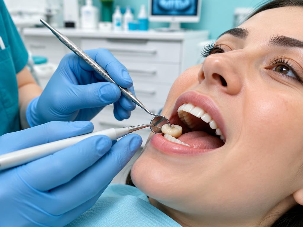 Dentist placing a tooth-coloured filling