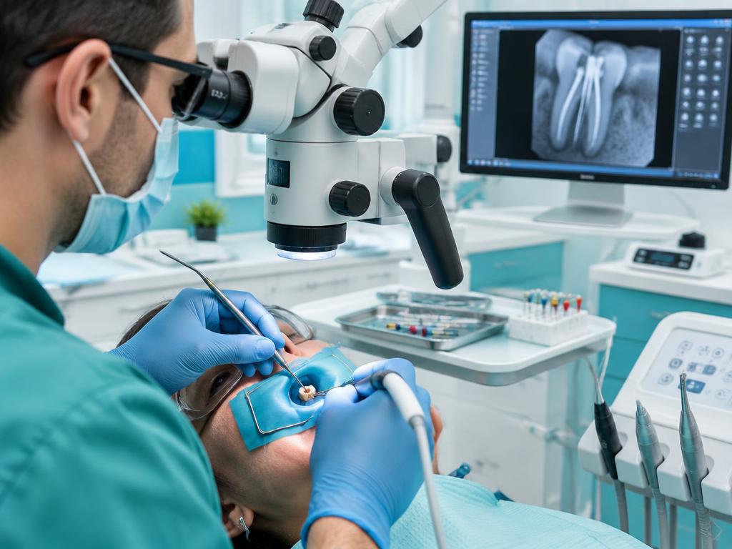 Root canal treatment performed under magnification